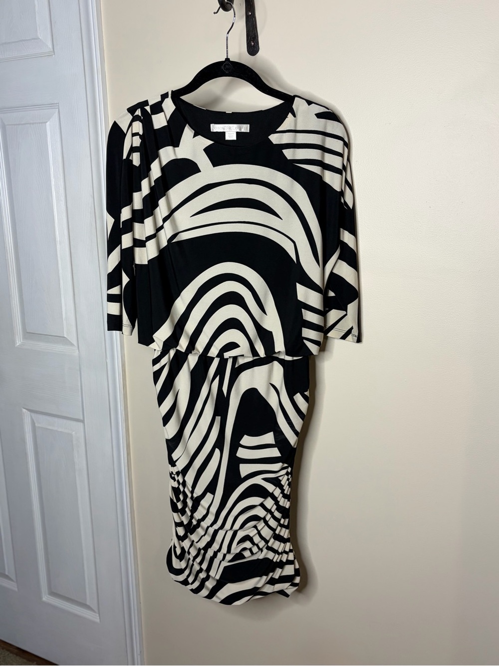 Boston Proper Black and White Abstract Midi Dress #1095